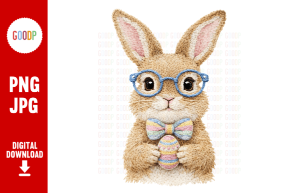 Easter Bunny Embroidery Glasses PNG