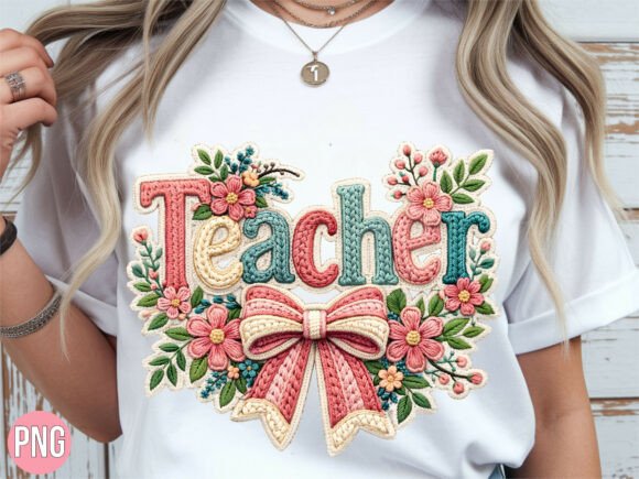 Floral Teacher Faux Embroidery Patch PNG Review